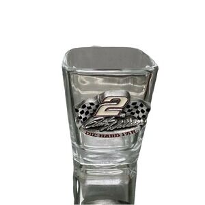 Rusty Wallace Shot Glass  #2 Die Hard Fan Square Heavy Glass Metal Emblem NASCAR